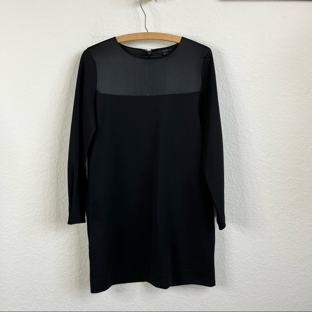 COS Black Long Sleeve Mini Dress Pleated Sleeve